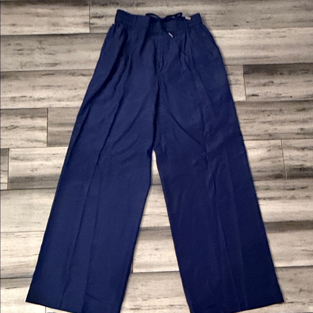 Sumkai Navy Elastic-Waist Wide-Leg Pants